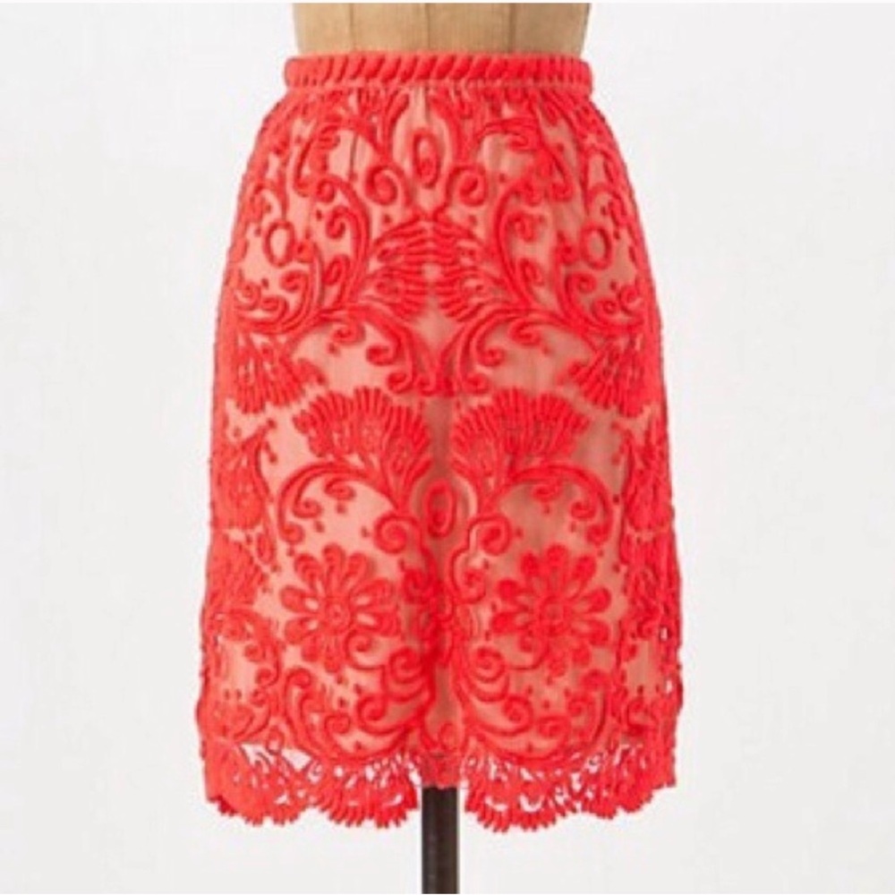 Baraschi Coral Embroidered Lace Skirt Size 4
